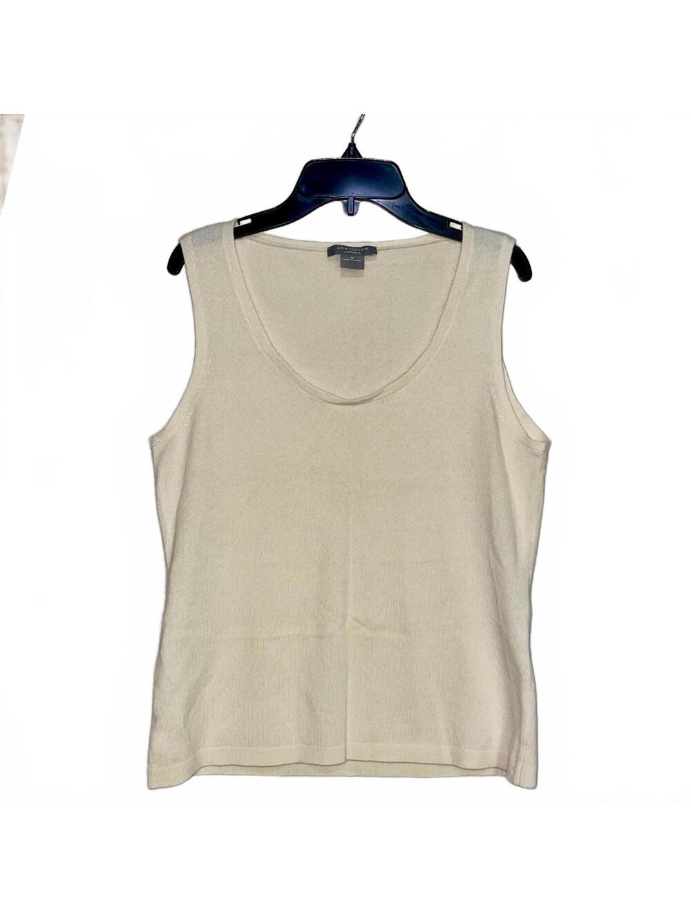 Ann Taylor cashmere sweater M cream sleeveless knit top layering scoop neck